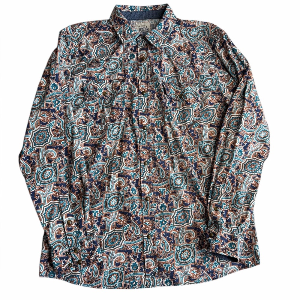 Moon Shine Spirit Western Shirt Mens Large Paisley Snap Button Rodeo